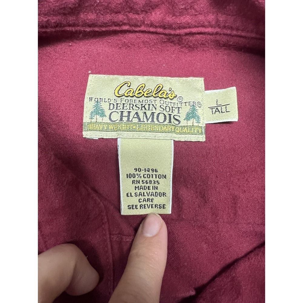 Cabelas Shirt Mens Large Tall Hiking Camp Red Chamois Flannel USA Heavyweight - Picture 4 of 6